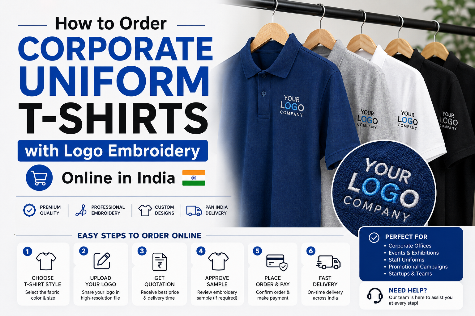 How to Order Corporate Uniform T-Shirts with Logo Embroidery Online in India