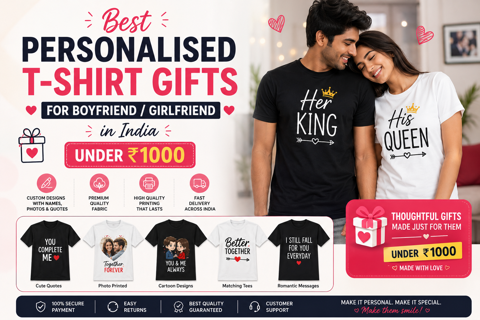 Best Personalised T-Shirt Gifts for Boyfriend / Girlfriend in India Under ₹1000