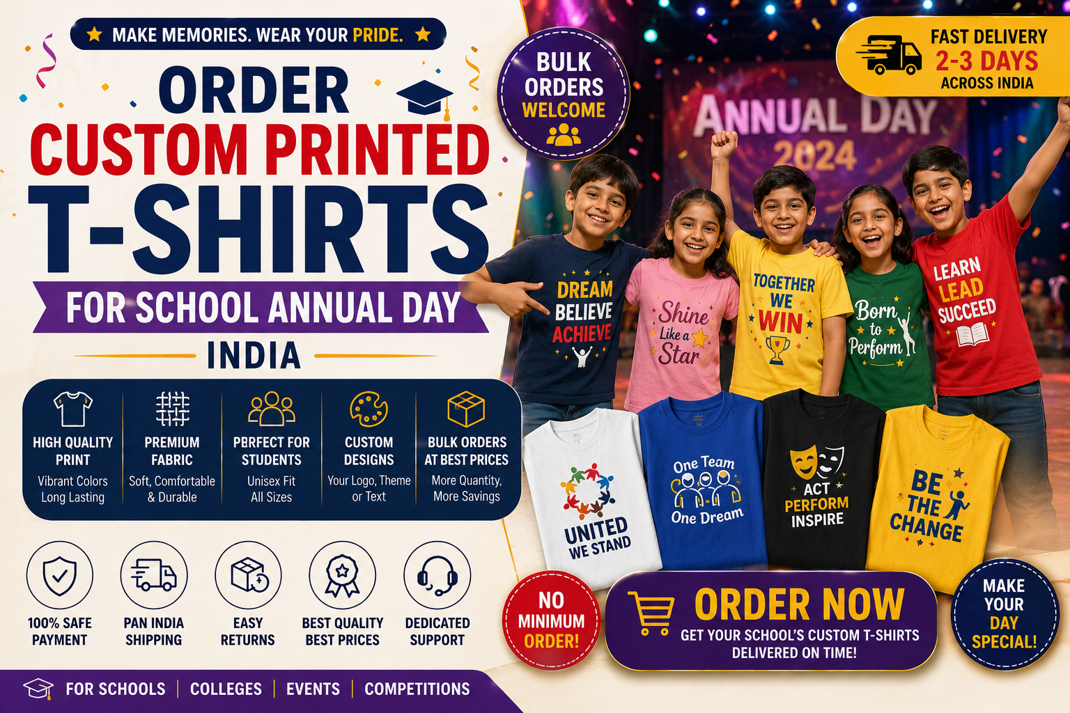 Order Custom Printed T-Shirts for School Annual Day India — Bulk, Fast Delivery