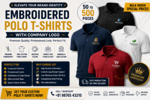 Buy Embroidered Polo T-Shirts With Company Logo India — 50 to 500 Pieces