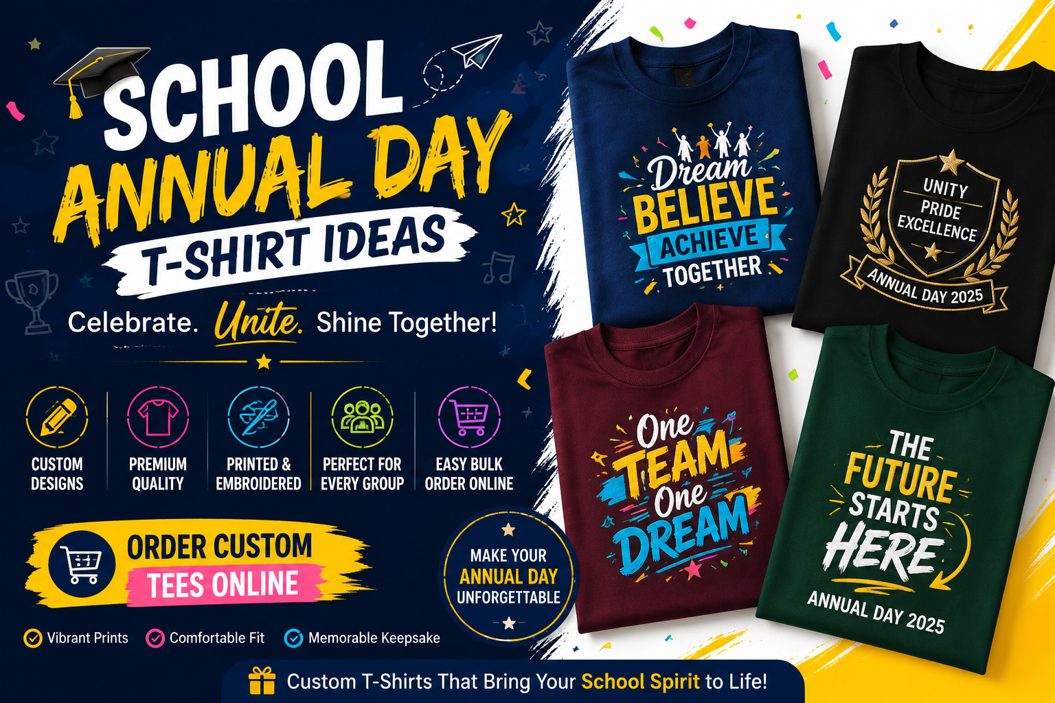 School Annual Day T-Shirt Ideas: Order Custom Printed & Embroidered Tees Online