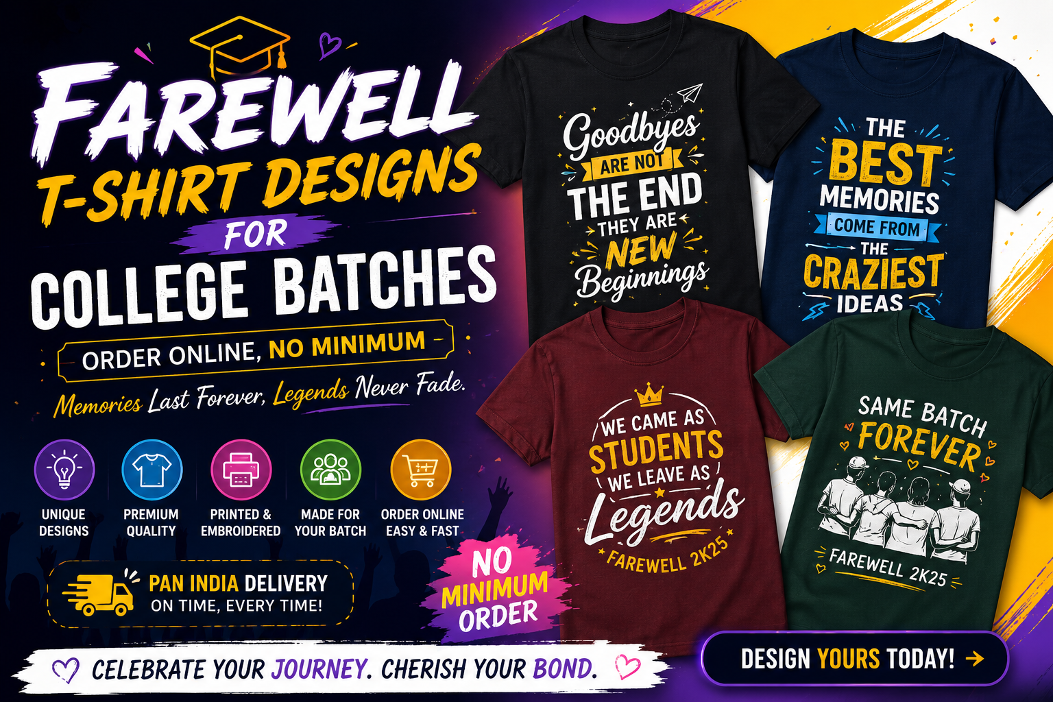 Farewell T-Shirt Designs for College Batches: Order Online, No Minimum