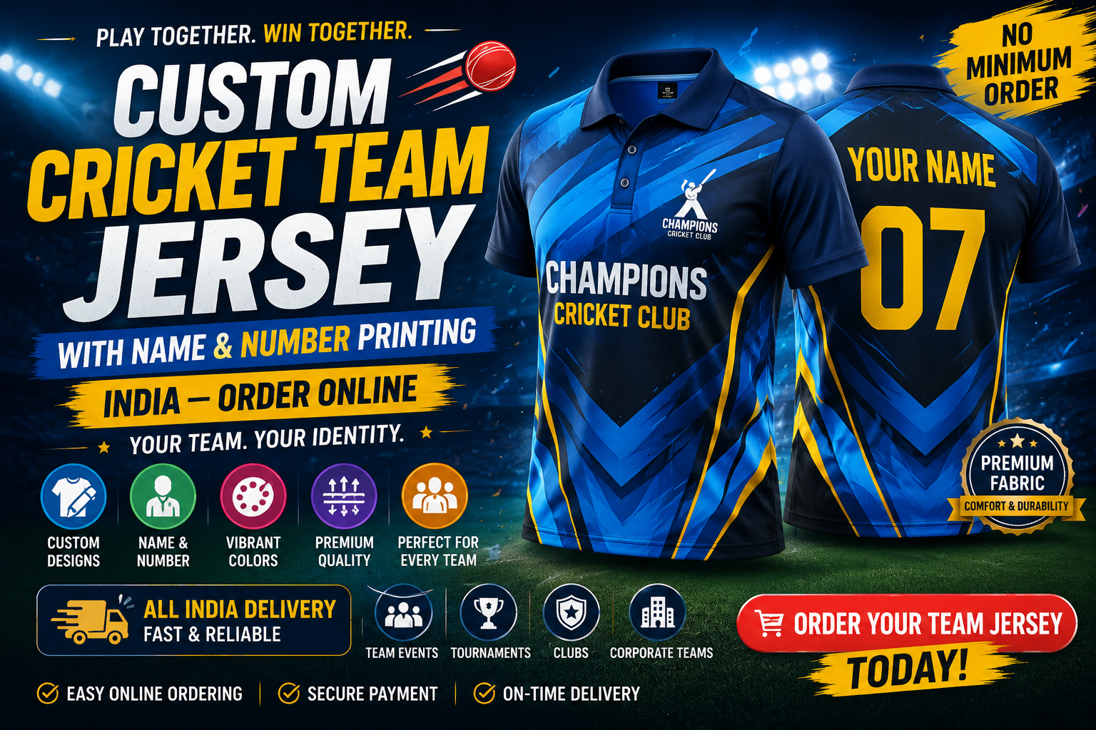 Custom Cricket Team Jersey with Name & Number Printing India — Order Online
