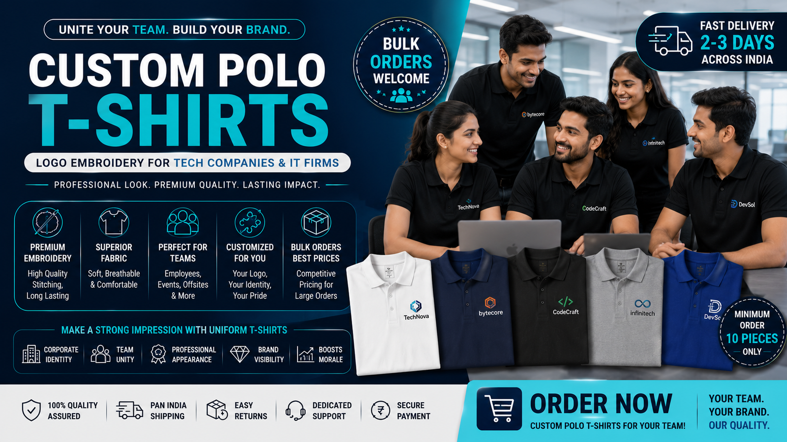 Custom T-Shirts for Tech Companies & IT Firms: Logo Polo Embroidery Bulk India