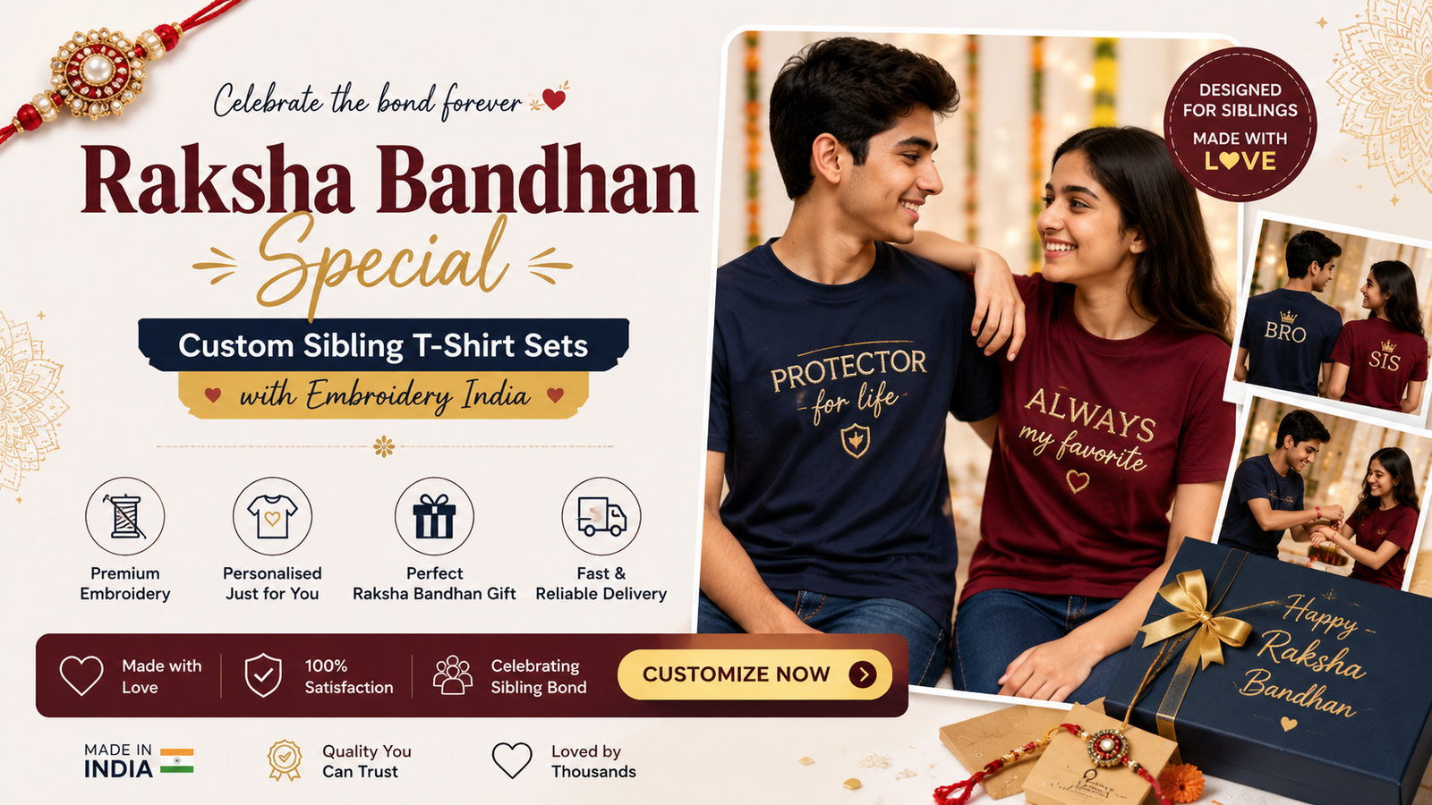 Raksha Bandhan Special: Custom Sibling T-Shirt Sets with Embroidery India