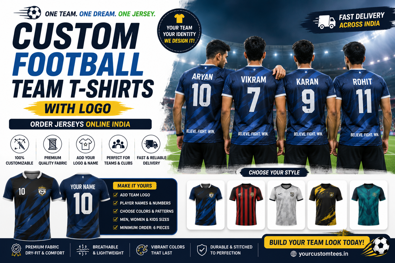 Custom Football Team T-Shirts with Logo: Order Jerseys Online India