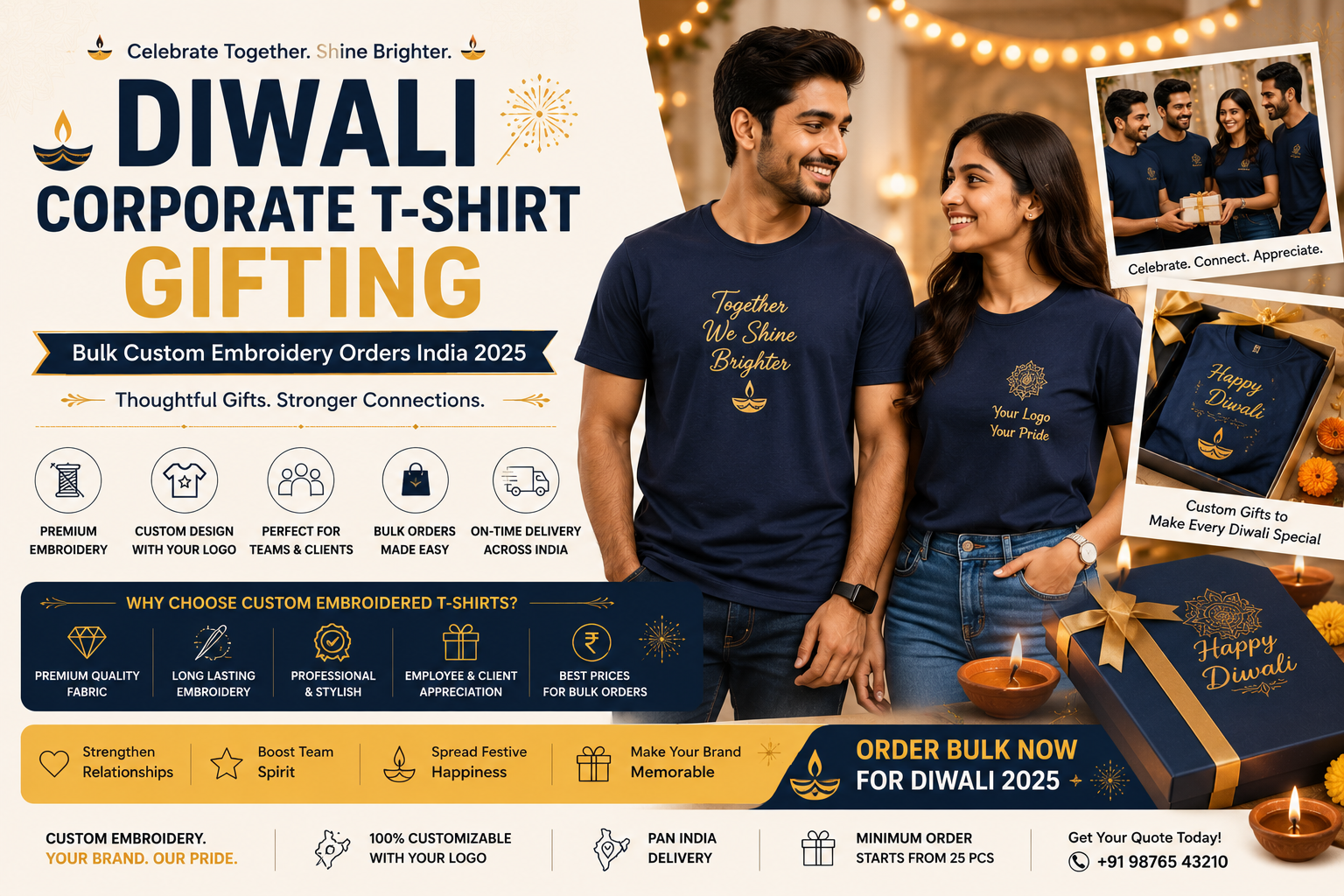 Diwali Corporate T-Shirt Gifting: Bulk Custom Embroidery Orders India 2025