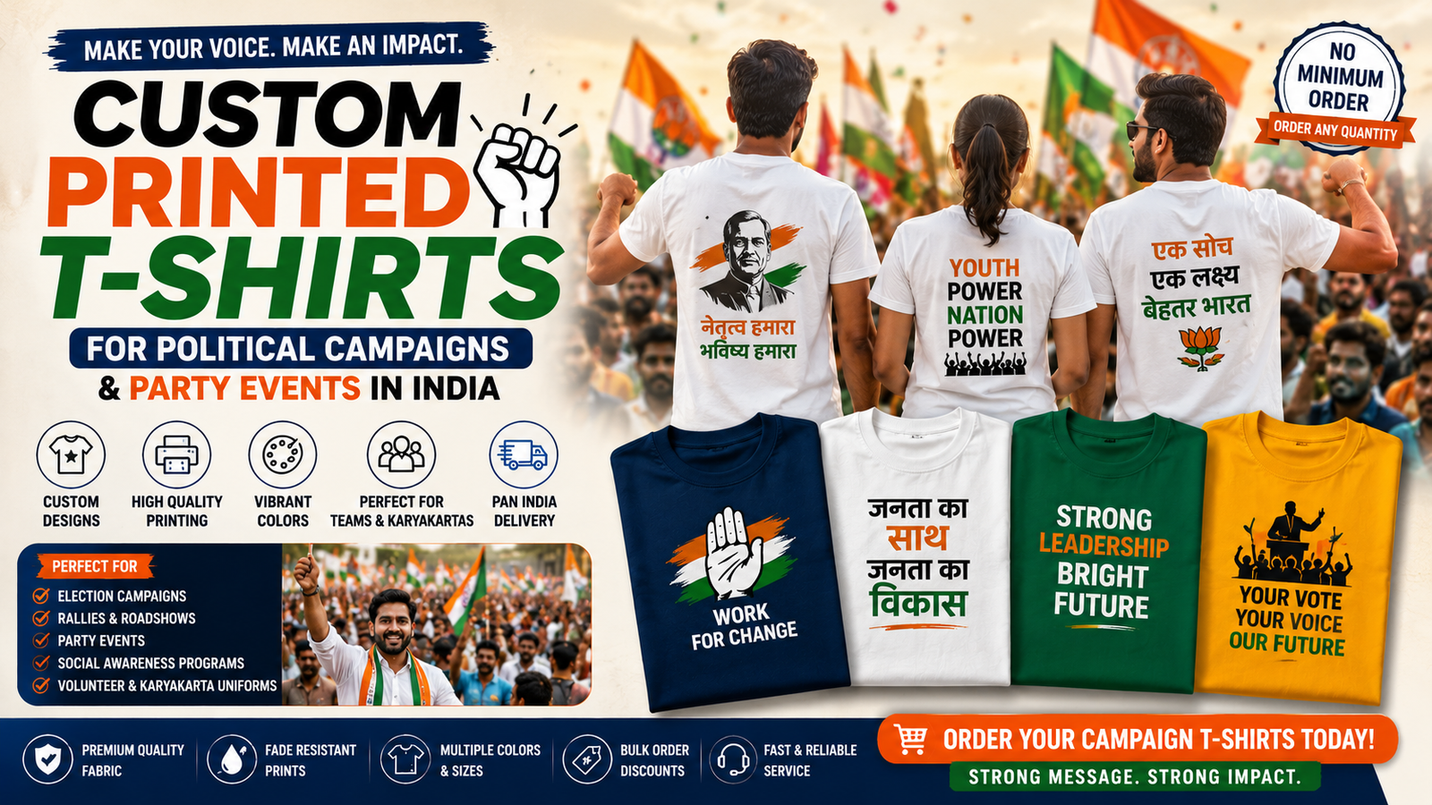 Custom Printed T-Shirts for Political Campaigns & Party Events India