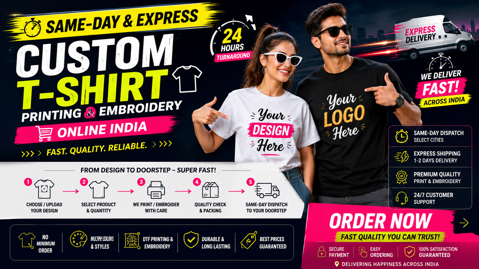 Same-Day & Express Custom T-Shirt Printing & Embroidery Online India