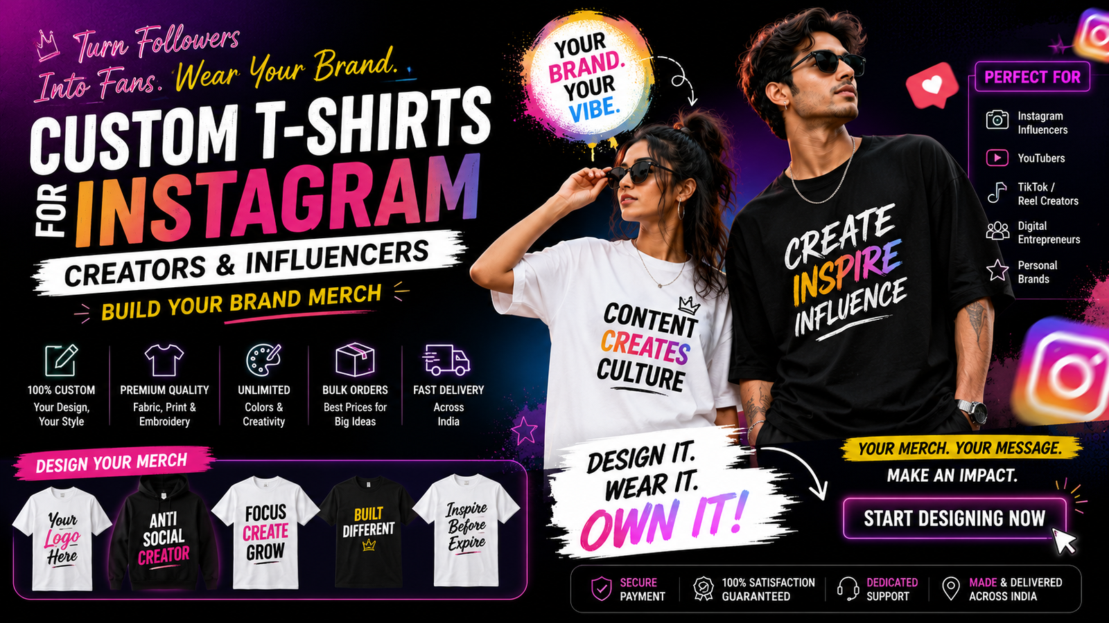 Custom T-Shirts for Instagram Creators & Influencers: Build Your Brand Merch India