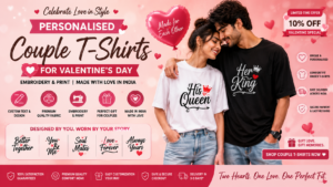 Personalised Couple T-Shirts for Valentine's Day: Embroidery & Print India