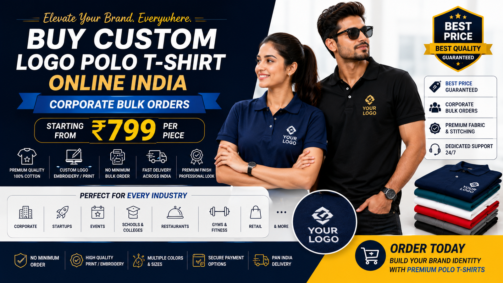 Buy Custom Logo Polo T-Shirt Online India — Corporate Bulk Orders From ₹799 Per Piece
