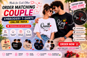 Order Matching Couple Embroidery T-Shirts Online India — Personalise Both Names