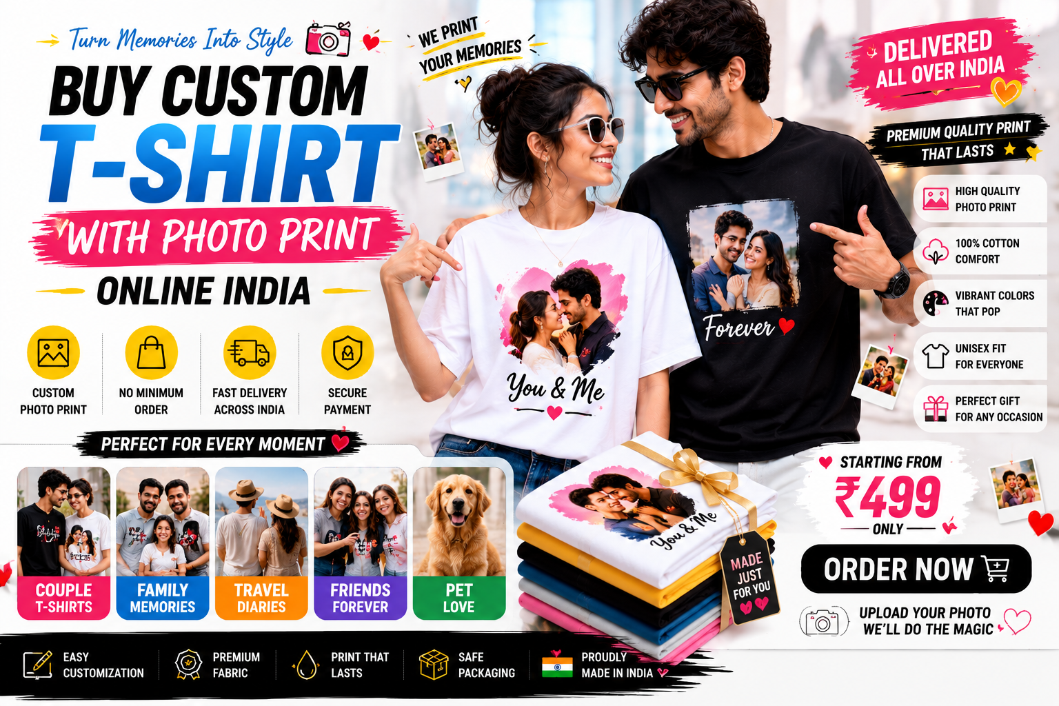 Buy Custom T-Shirt With Photo Print Online India — Delivered All Over India