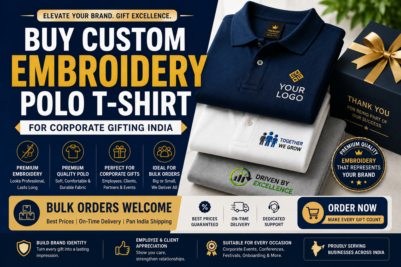 Buy Custom Embroidery Polo T-Shirt for Corporate Gifting India — Bulk Orders Welcome