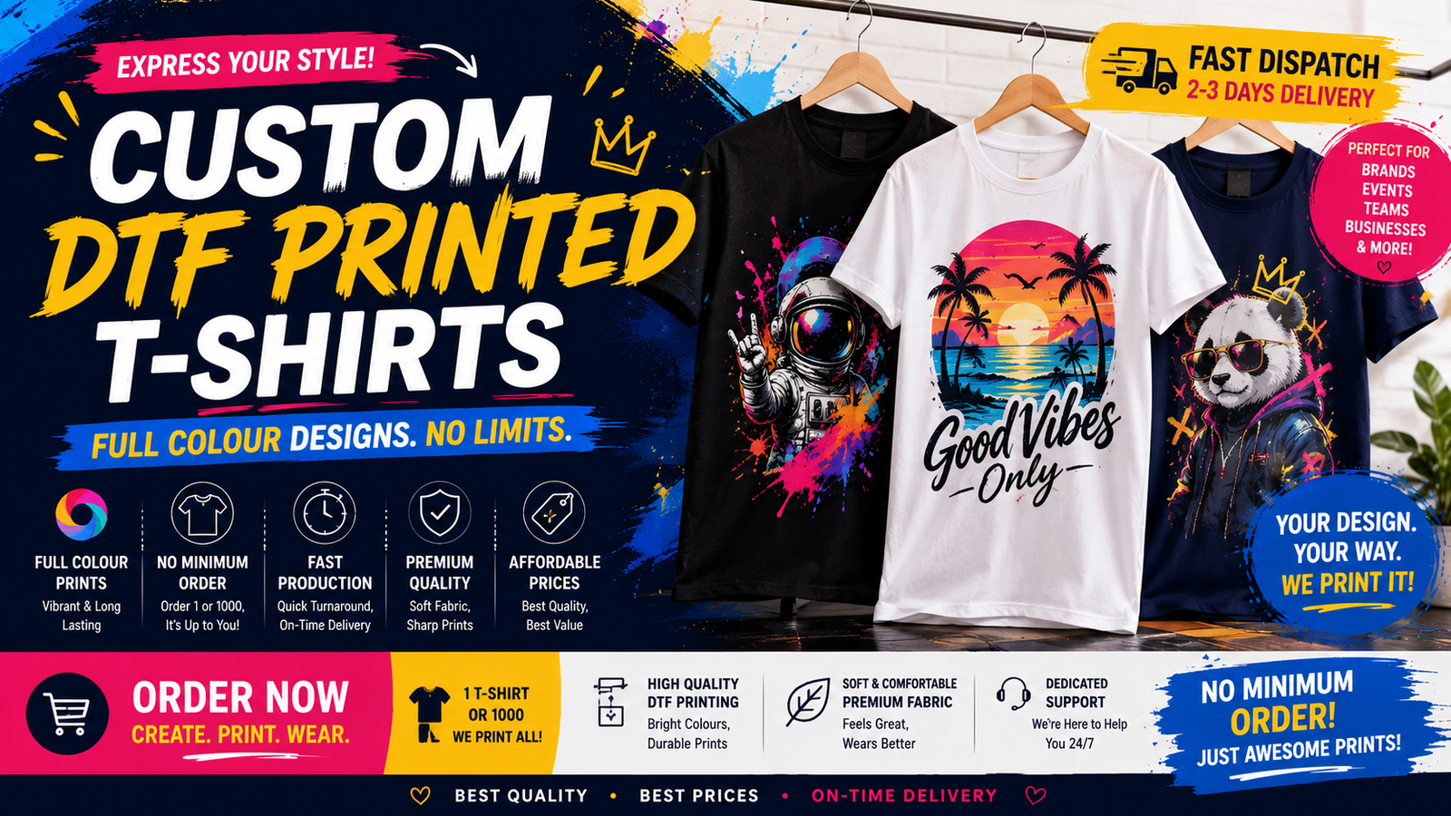 Buy Custom DTF Printed T-Shirts India — Full Colour Design, No Minimum Order