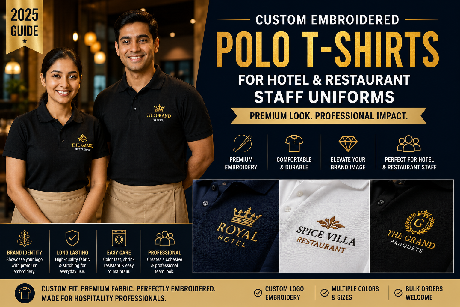 Custom Embroidered Polo T-Shirts for Hotel & Restaurant Staff Uniform India (2025 Guide)