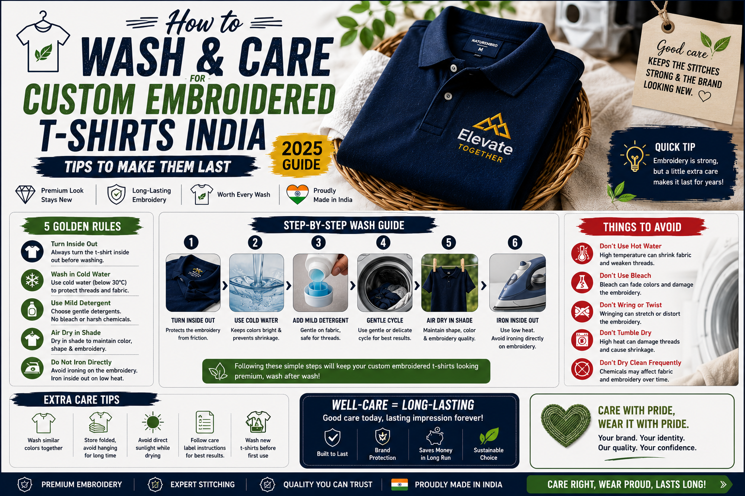 How to Wash & Care for Custom Embroidered T-Shirts India: Tips to Make Them Last (2025 Guide)