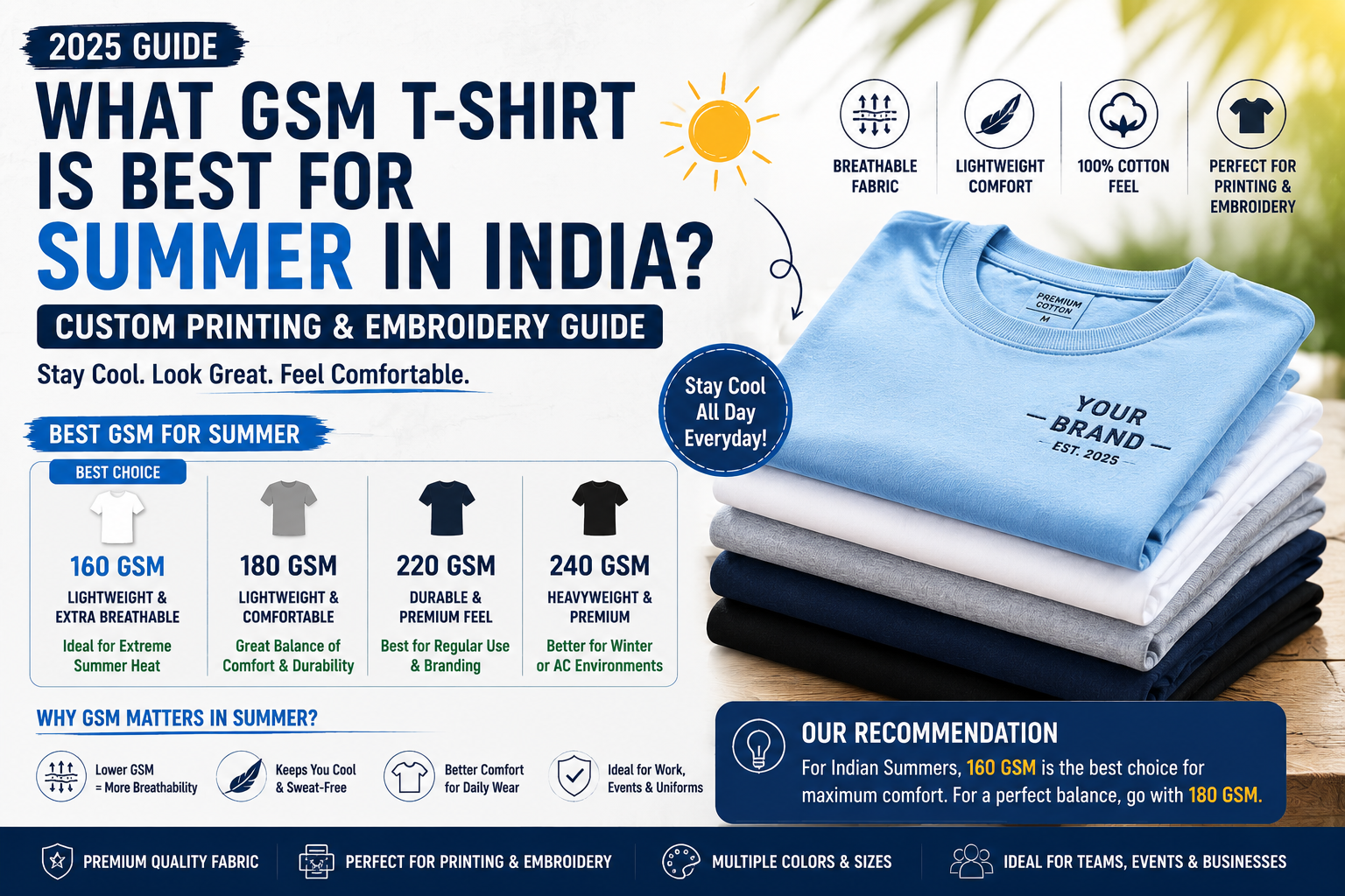 What GSM T-Shirt is Best for Summer in India? Custom Printing & Embroidery Guide (2025)