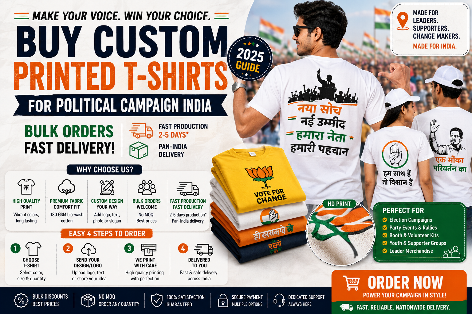 Buy Custom Printed T-Shirts for Political Campaign India — Bulk Fast Delivery (2025 Guide)