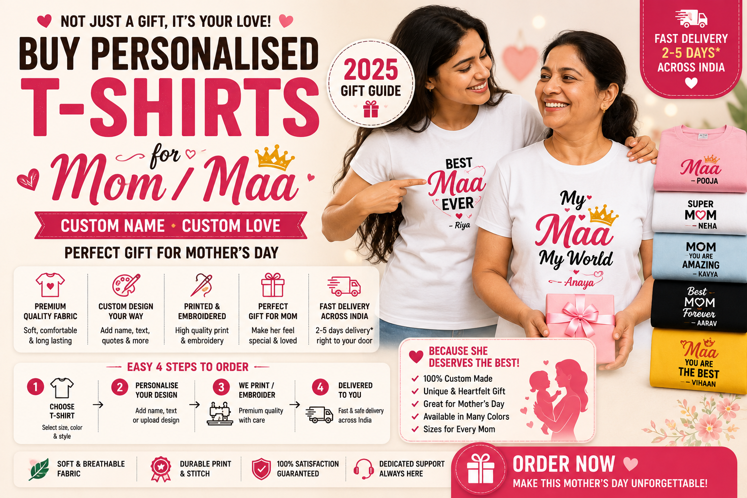 Buy Personalised T-Shirts for Mom / Maa on Mother's Day India — Custom Name (2025 Gift Guide)