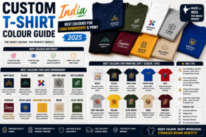 Custom T-Shirt Colour Guide India — Best Colours for Logo Embroidery & Print 2025