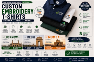 Custom Embroidery T-Shirts Lucknow, Delhi, Mumbai — Local Order & Fast Delivery