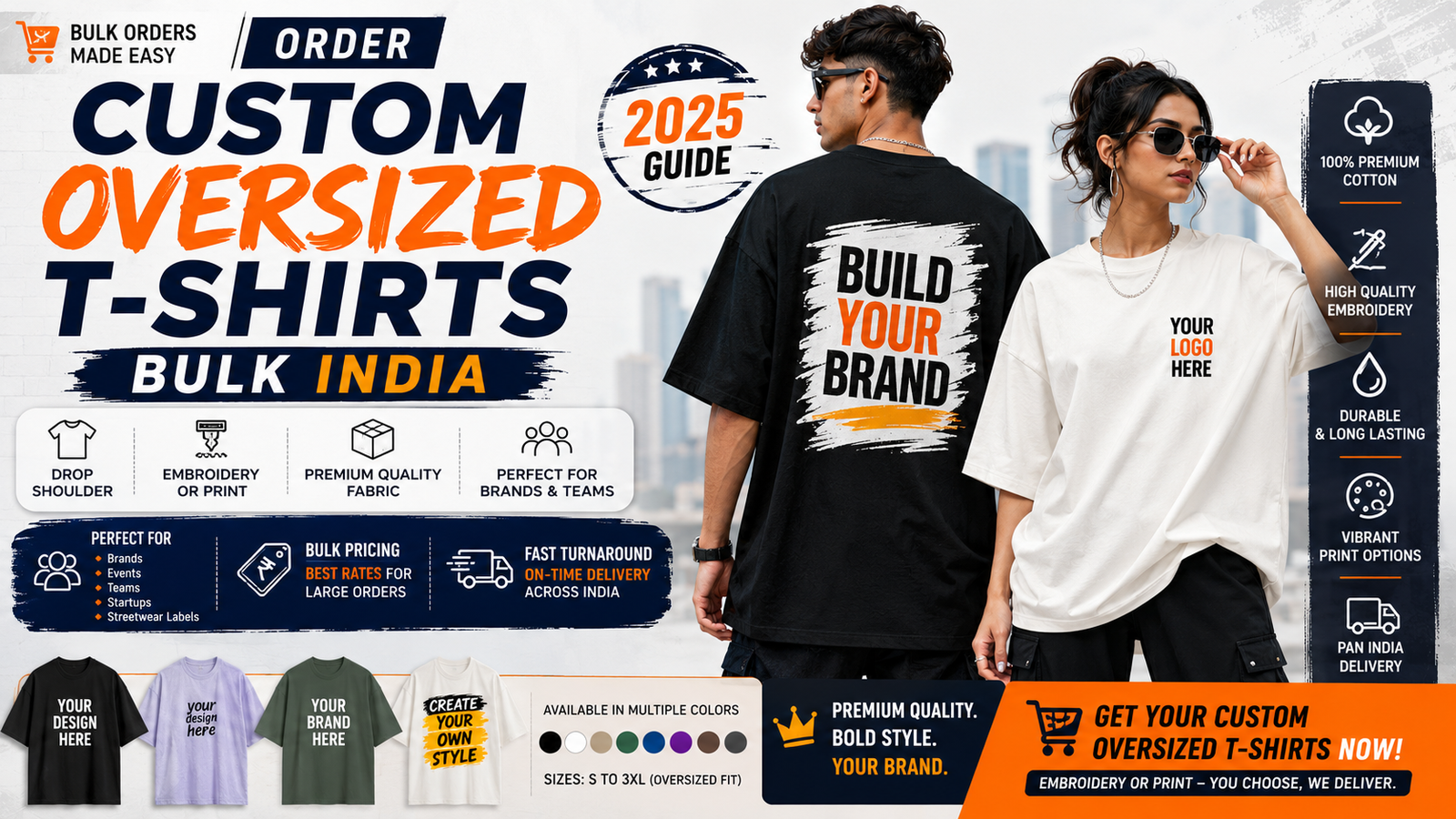 Order Custom Oversized T-Shirts Bulk India — Drop Shoulder, Embroidery or Print (2025 Guide)