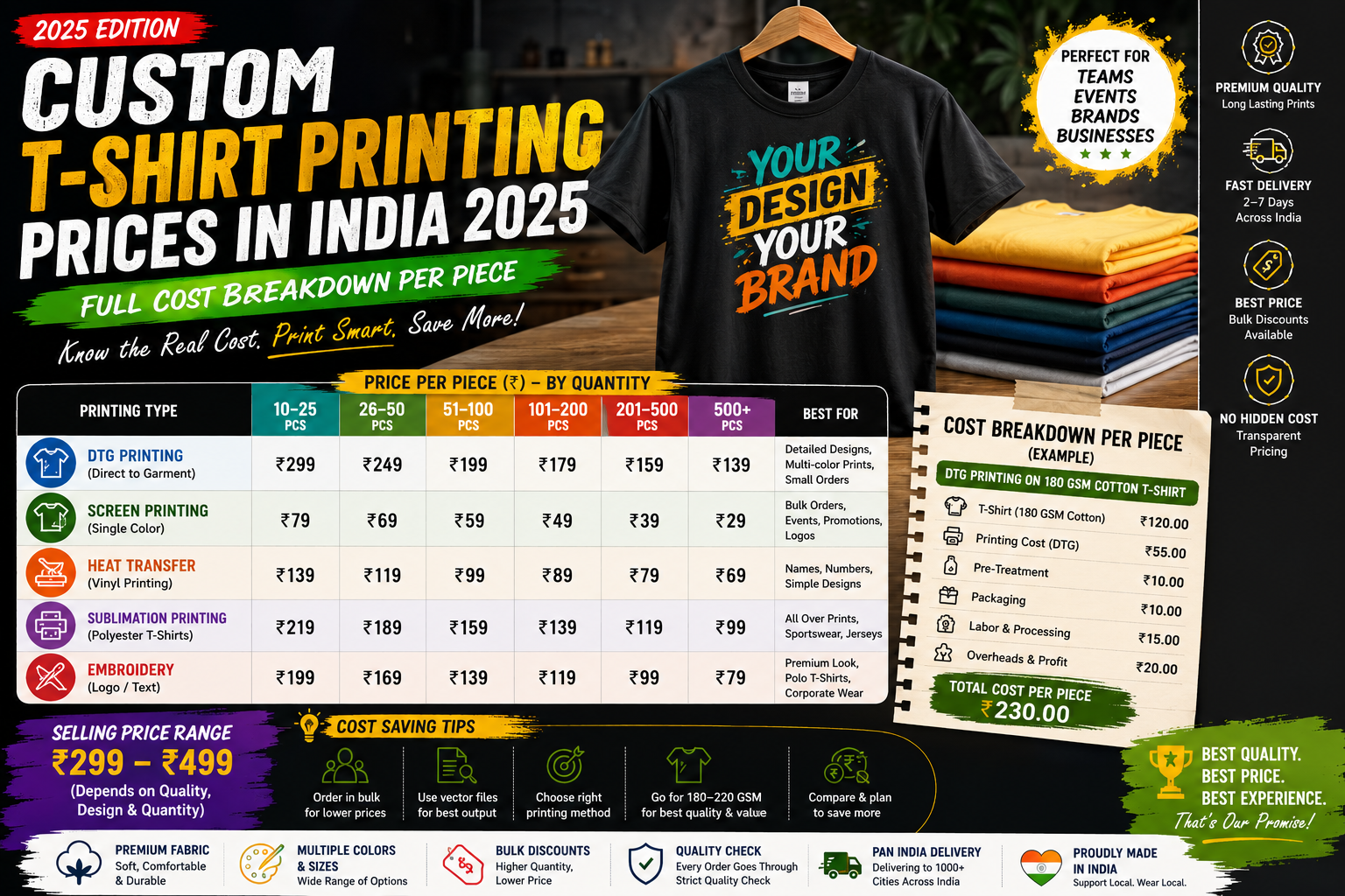 Custom T-Shirt Printing Prices in India 2025 — Full Cost Breakdown Per Piece