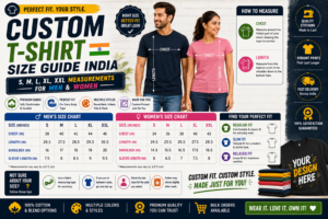 Custom T-Shirt Size Guide India — S, M, L, XL, XXL Measurements for Men & Women