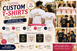 Custom T-Shirts for Weddings India — Bridal Embroidery Tees, Matching Sets & Bulk