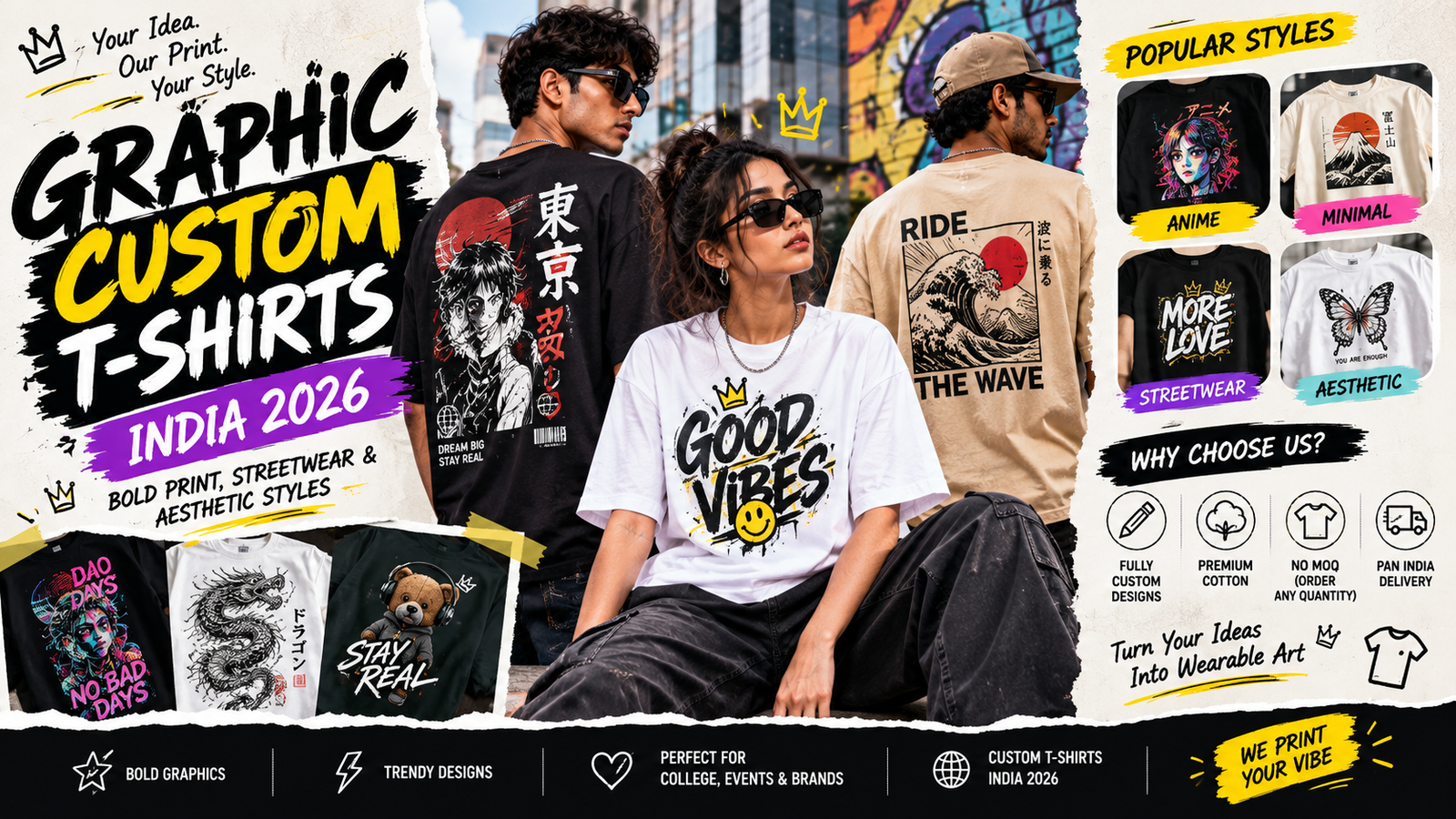 Graphic Custom T-Shirts India 2026 — Bold Print, Streetwear & Aesthetic Styles