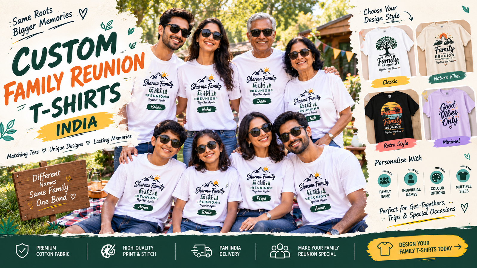 Custom Family Reunion T-Shirts India: Matching Printed Sets With Names Online