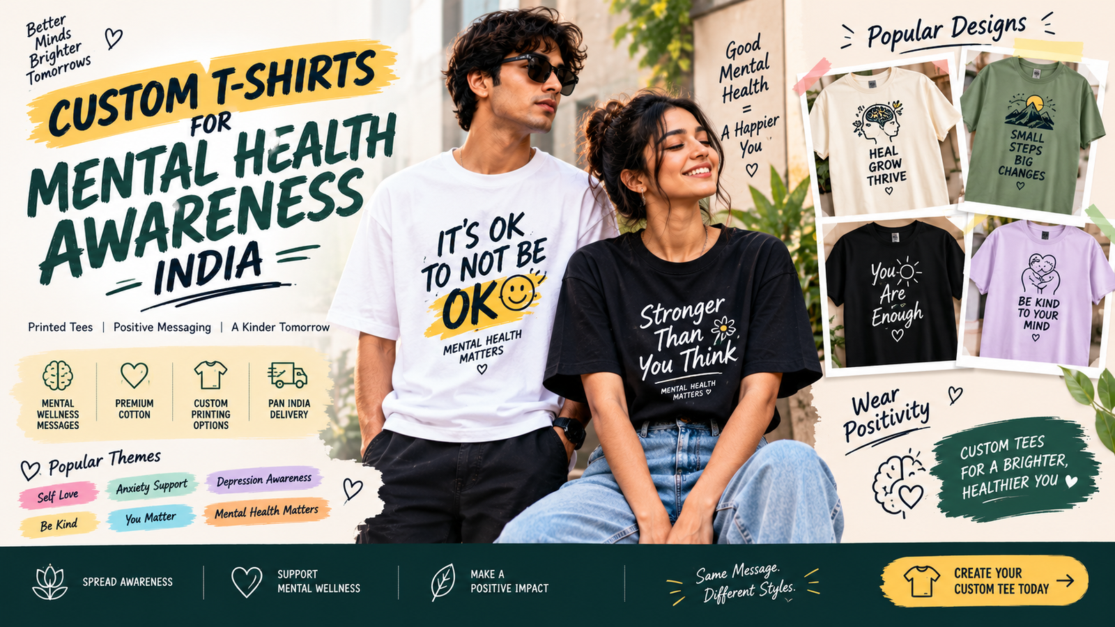 Custom T-Shirts for Mental Health Awareness India: Printed Tees With Positive Messaging