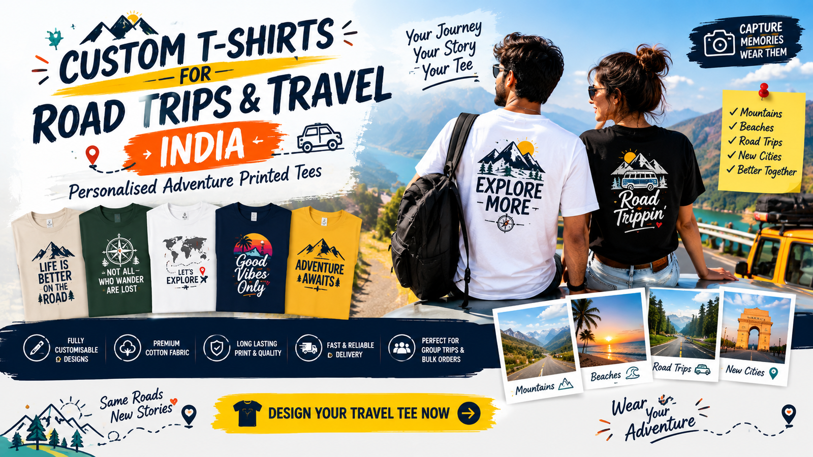 Custom T-Shirts for Road Trips & Travel India — Personalised Adventure Printed Tees